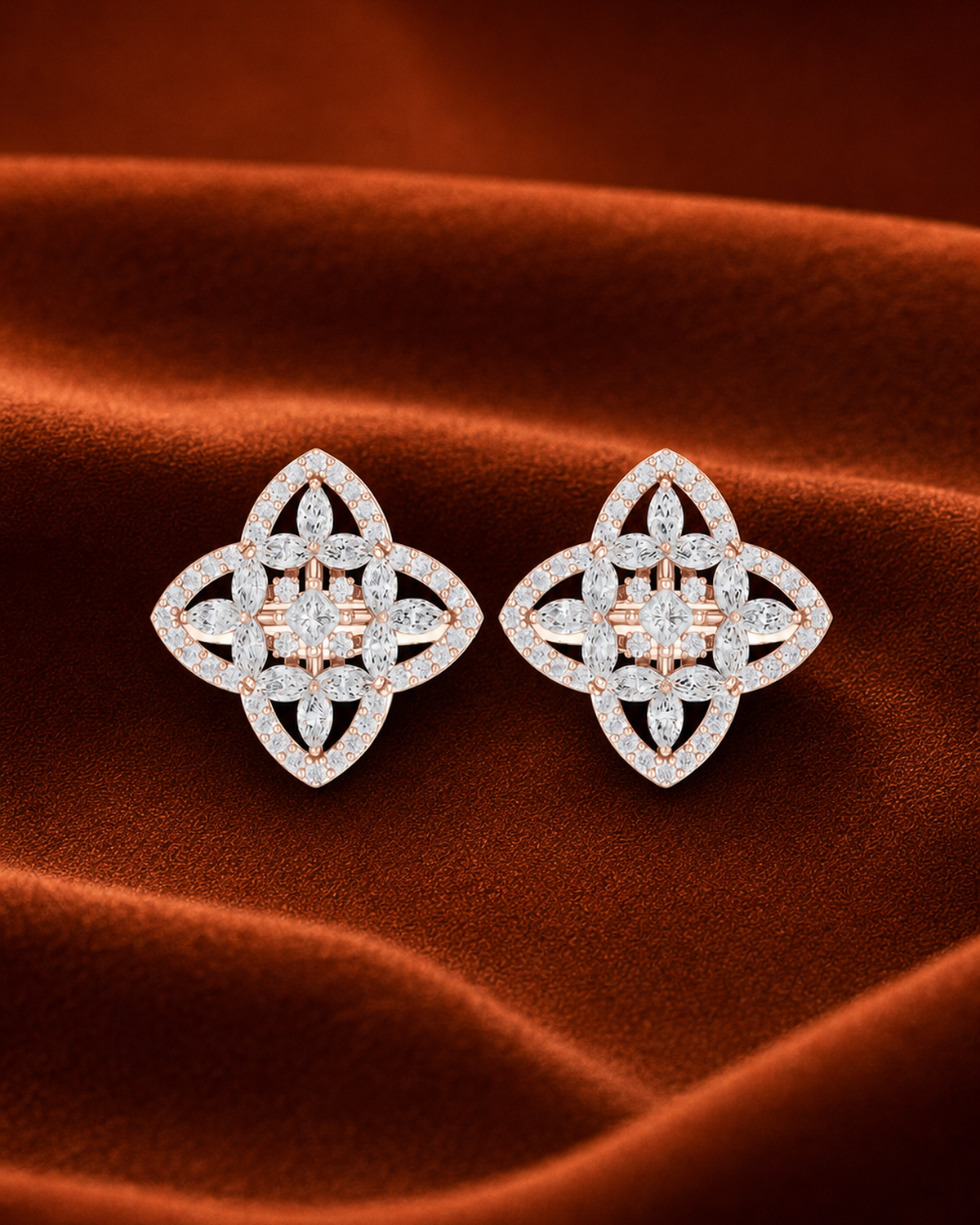 Marquise Quatrefoil Diamond Stud Earrings by MONICONIC