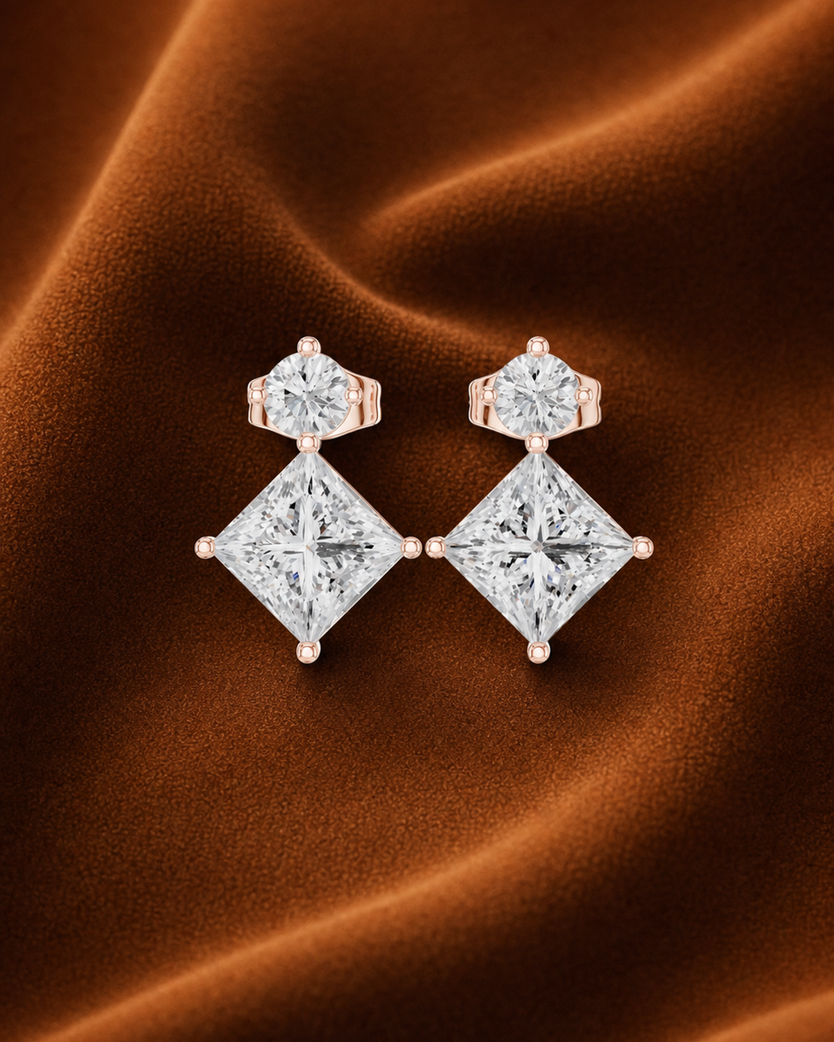 Round Princess Diamond Drop Earrings by MONICONIC