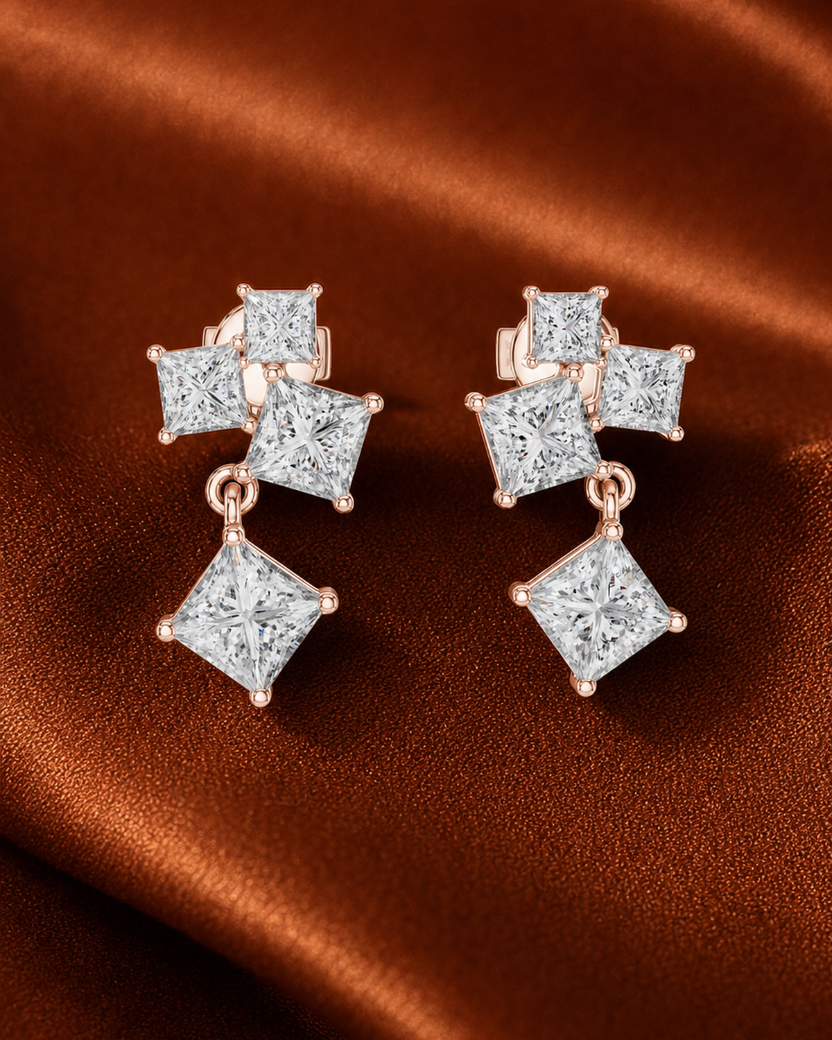 Princess-Cut Diamond Cascade Drop Earrings by MONICONIC