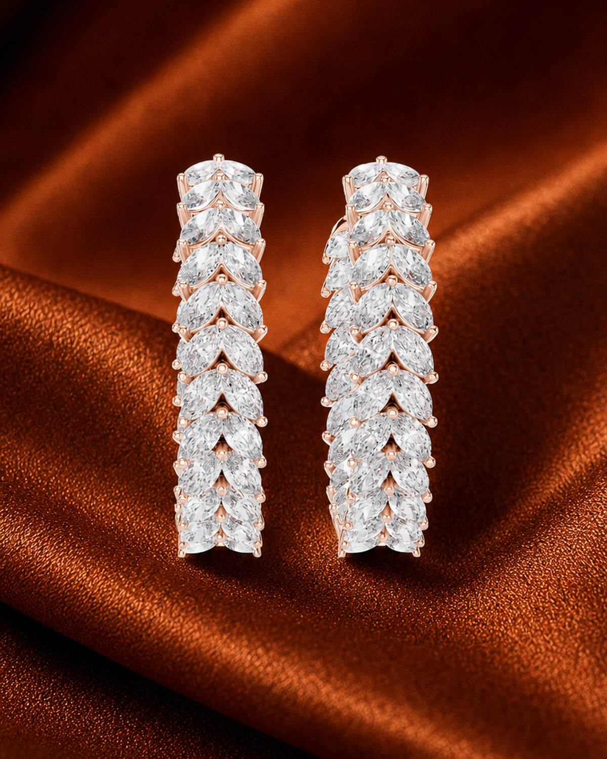 Marquise Leaf Diamond Hoop Earrings by MONICONIC