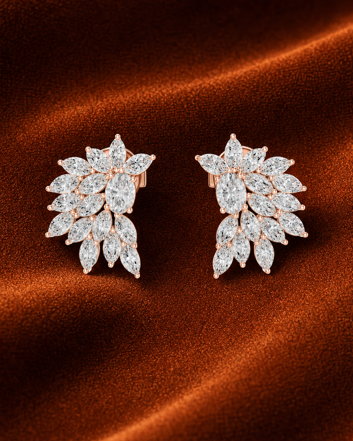 Marquise Leaf Diamond Stud Earrings by MONICONIC