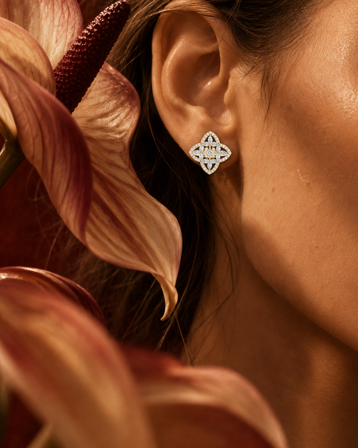Marquise Quatrefoil Diamond Stud Earrings by MONICONIC