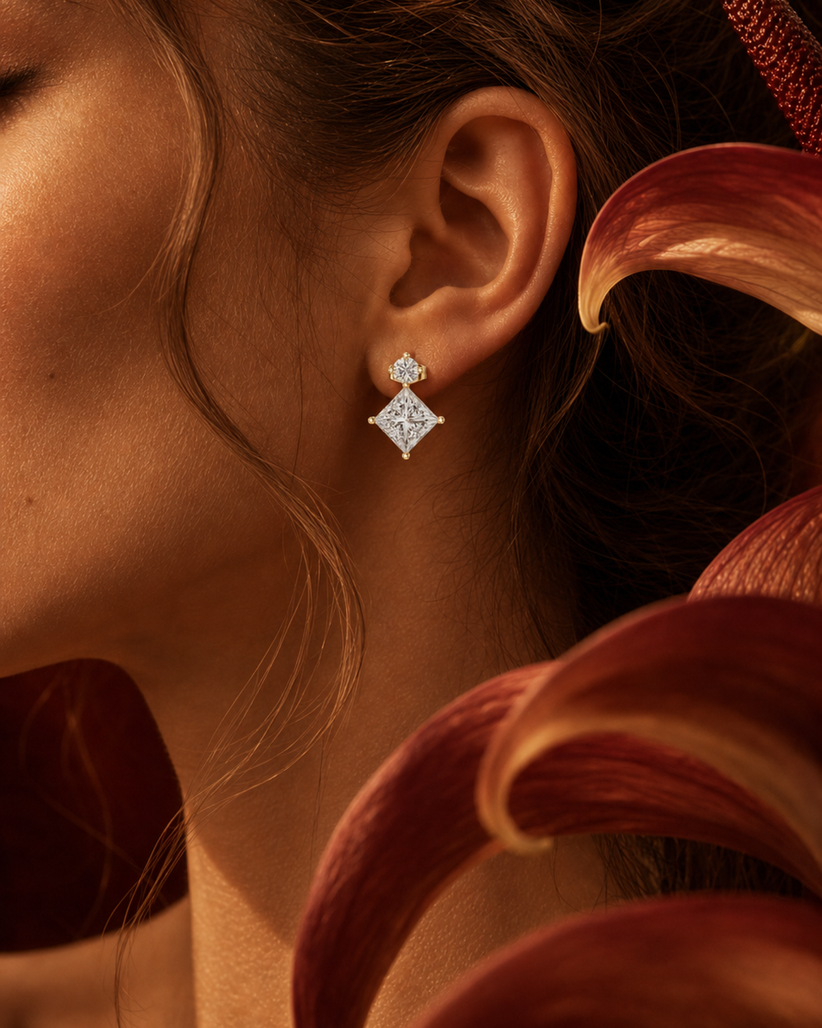 Round Princess Diamond Drop Earrings by MONICONIC
