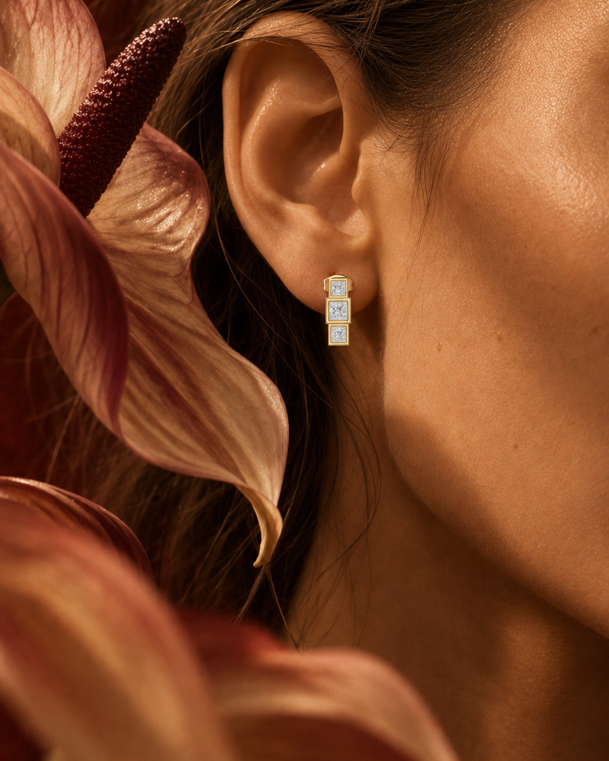 Stacked Cube Diamond Drop Earrings by MONICONIC