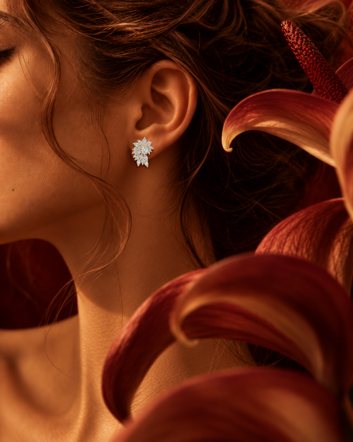 Marquise Leaf Diamond Stud Earrings by MONICONIC