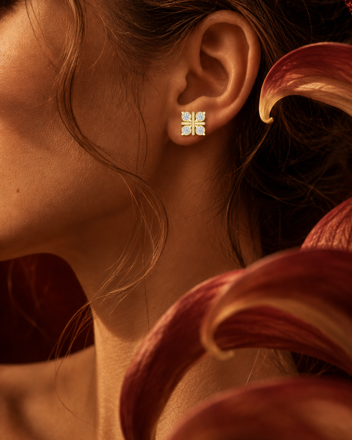 Grid Diamond Stud Earrings by MONICONIC
