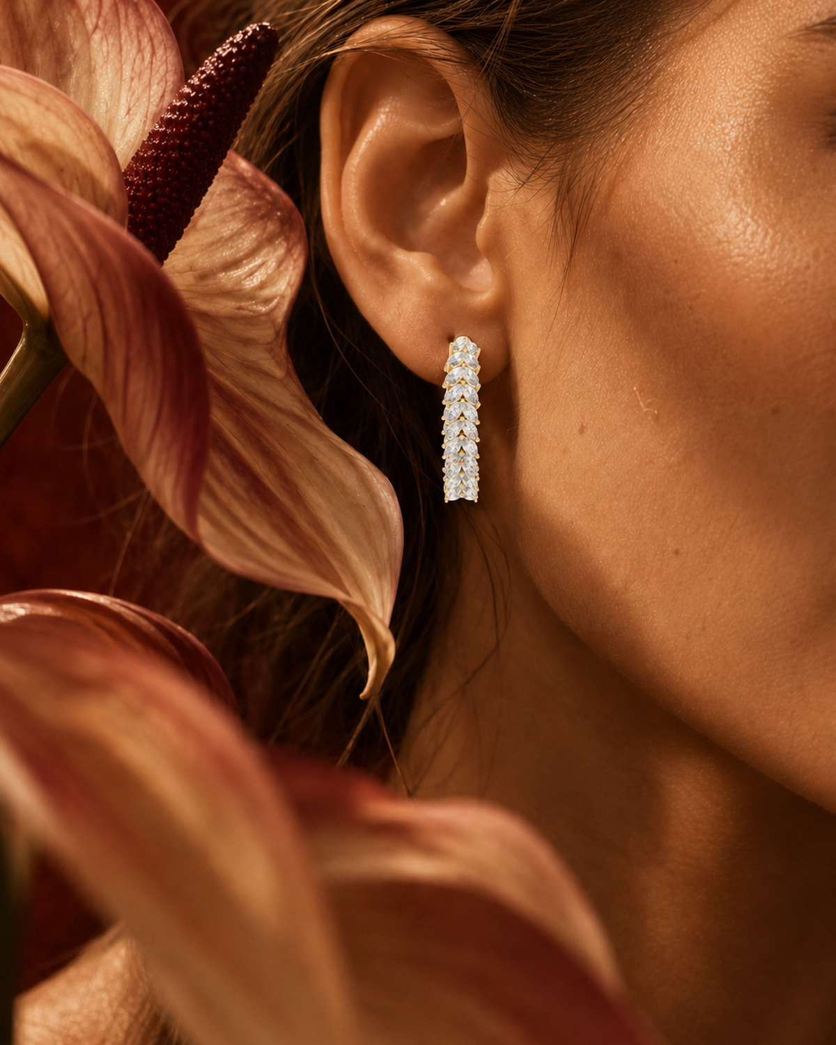 Marquise Leaf Diamond Hoop Earrings by MONICONIC