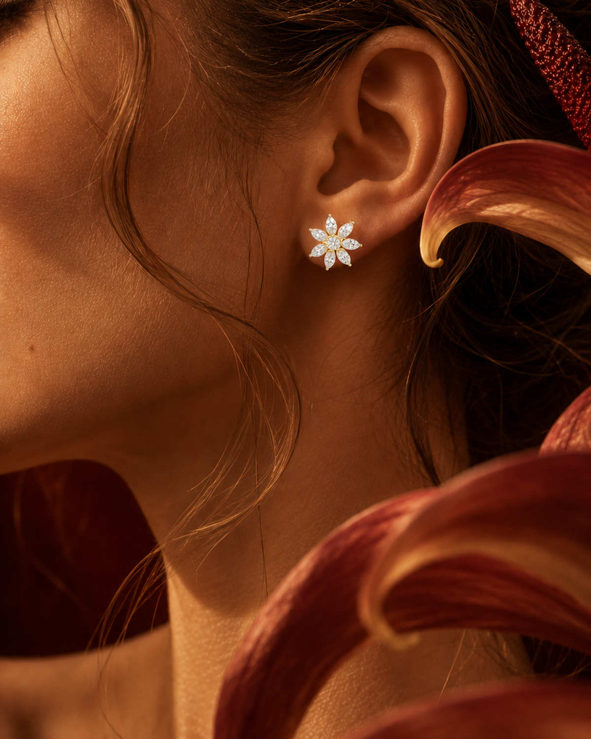 Marquise Flower Diamond Studs by MONICONIC