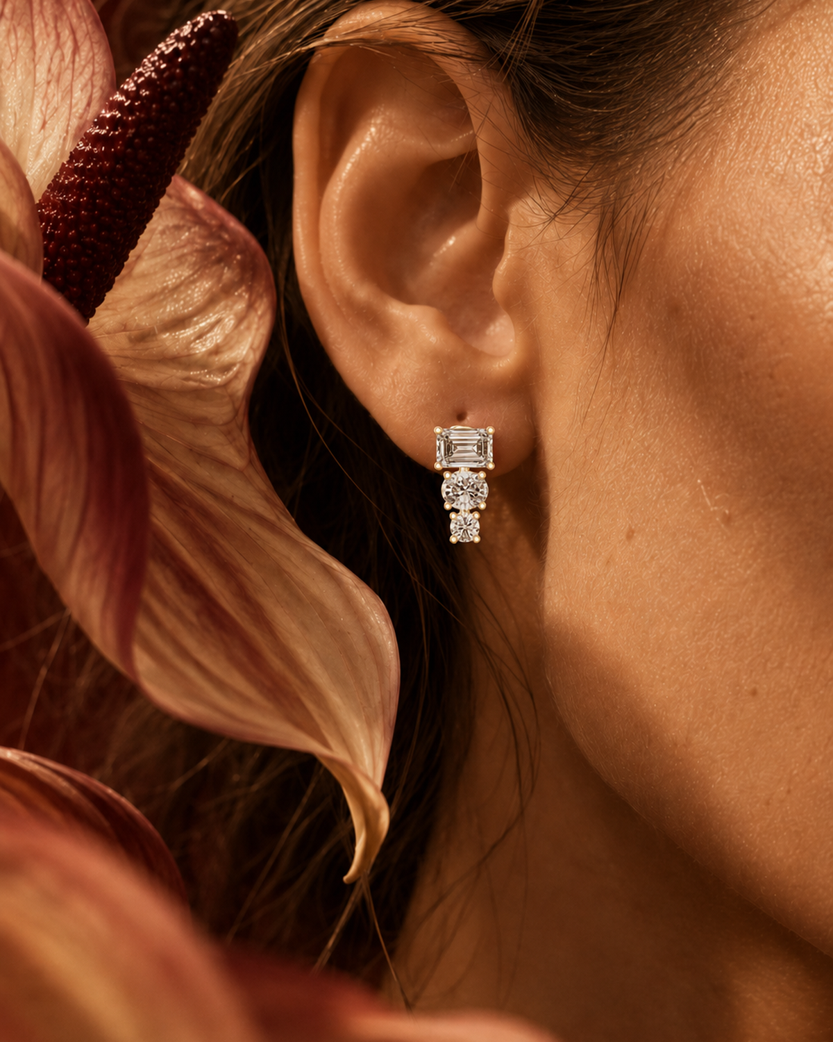Mixed-Cut Trio Diamond Drop Earrings by MONICONIC