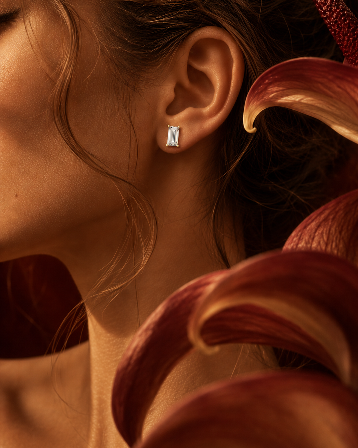 Baguette Diamond Stud Earrings by MONICONIC