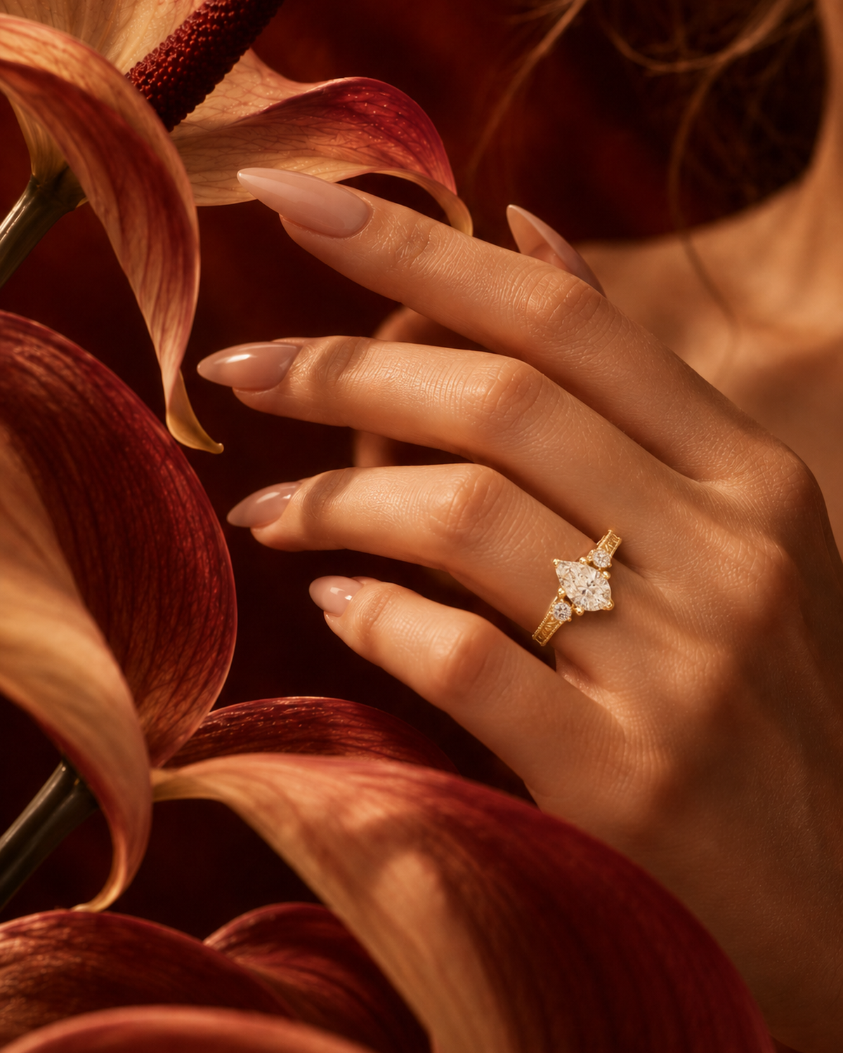 Pear Three Stone Ring by MONICONIC
