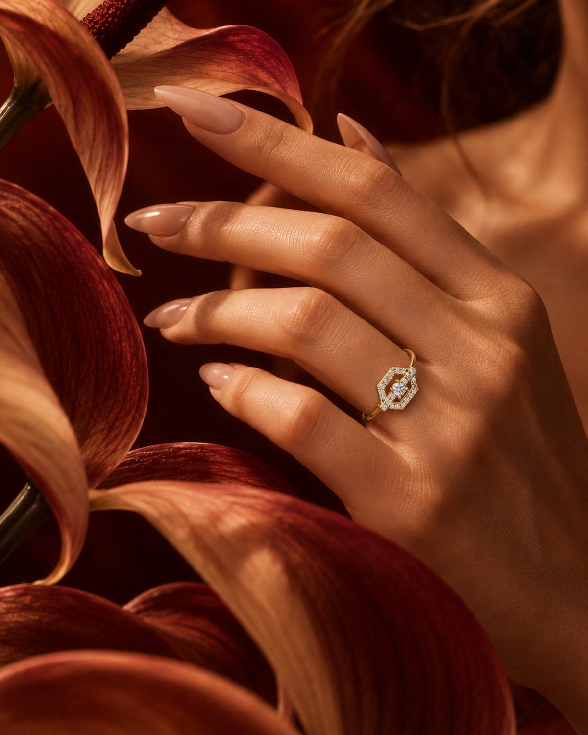 Open Hexagon Halo Ring by MONICONIC