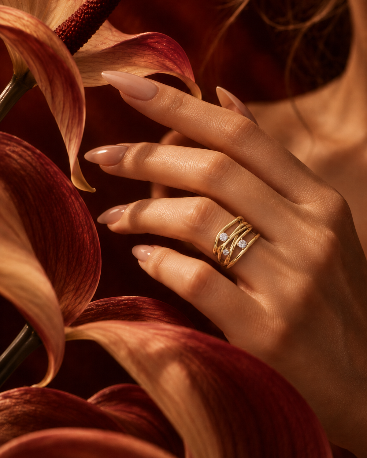 Three-Diamond Bypass Ring by MONICONIC