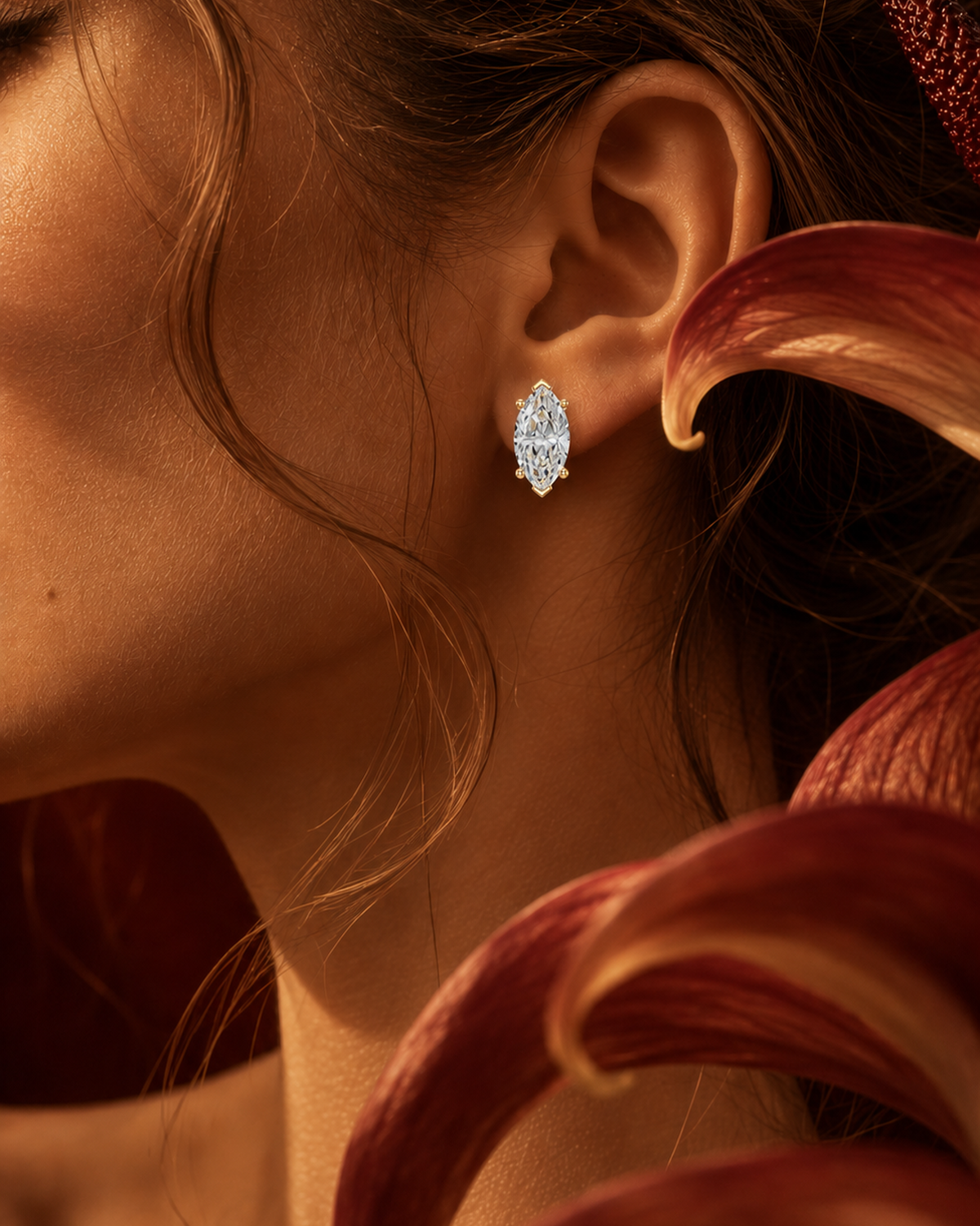 Marquise Solitaire Diamond Stud Earrings by MONICONIC