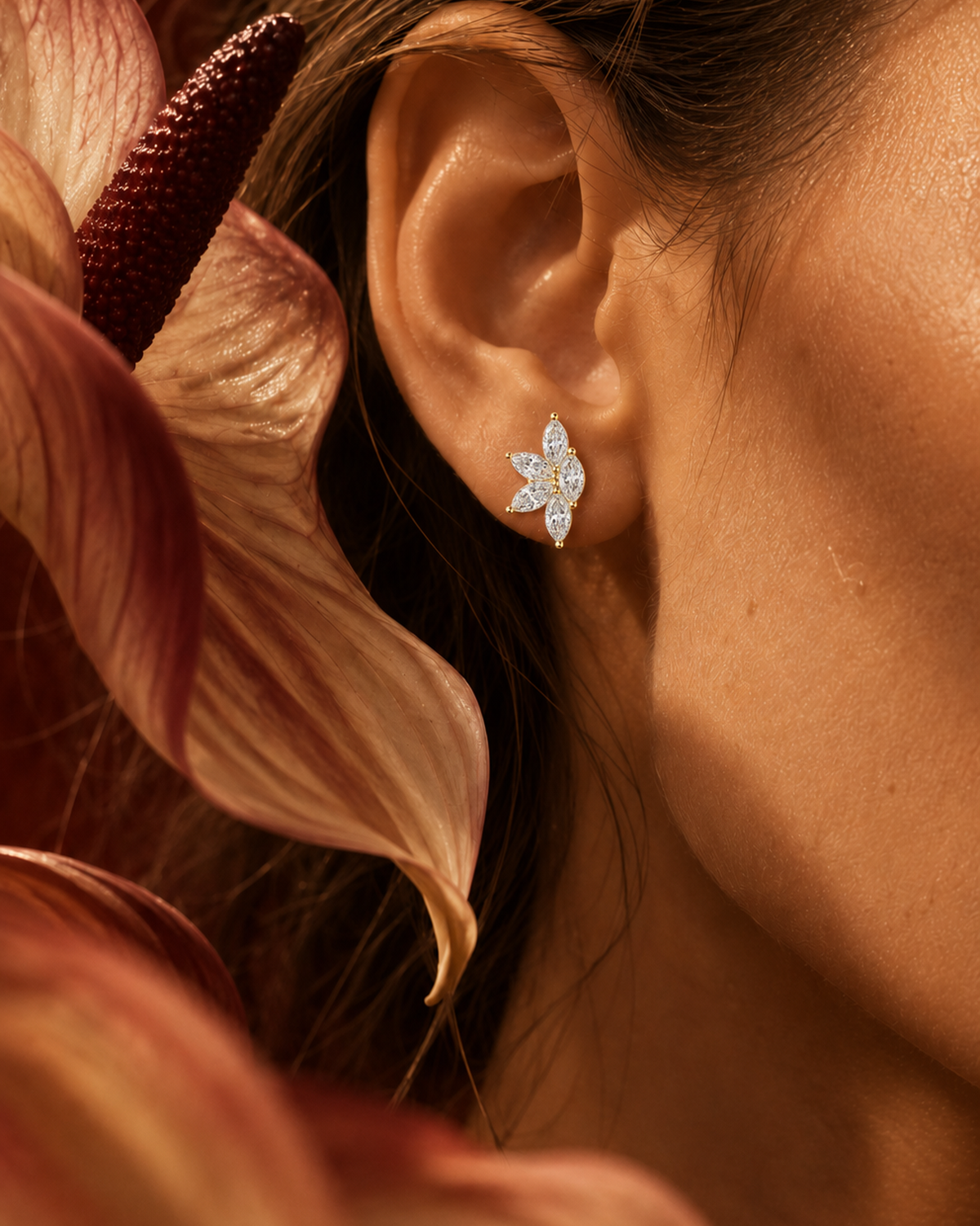 Marquise Diamond Flower Stud Earrings by MONICONIC