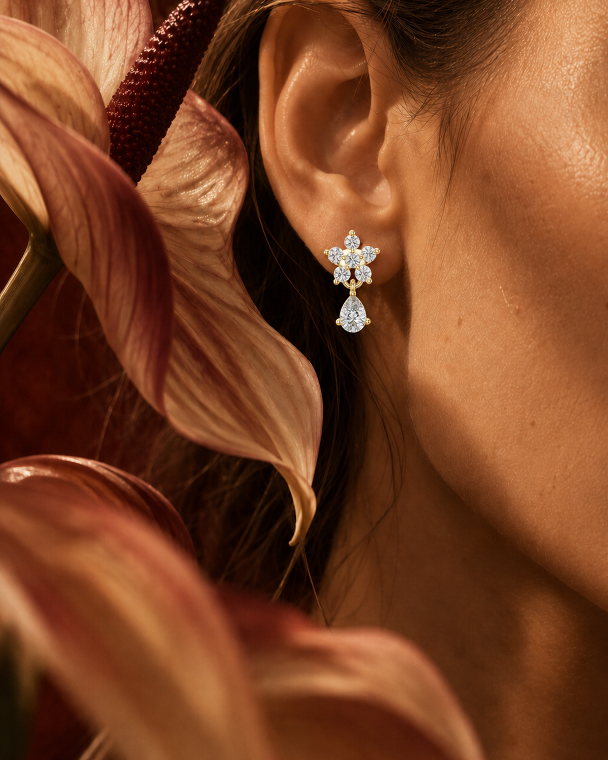 Rosette Pear Drop Earrings by MONICONIC