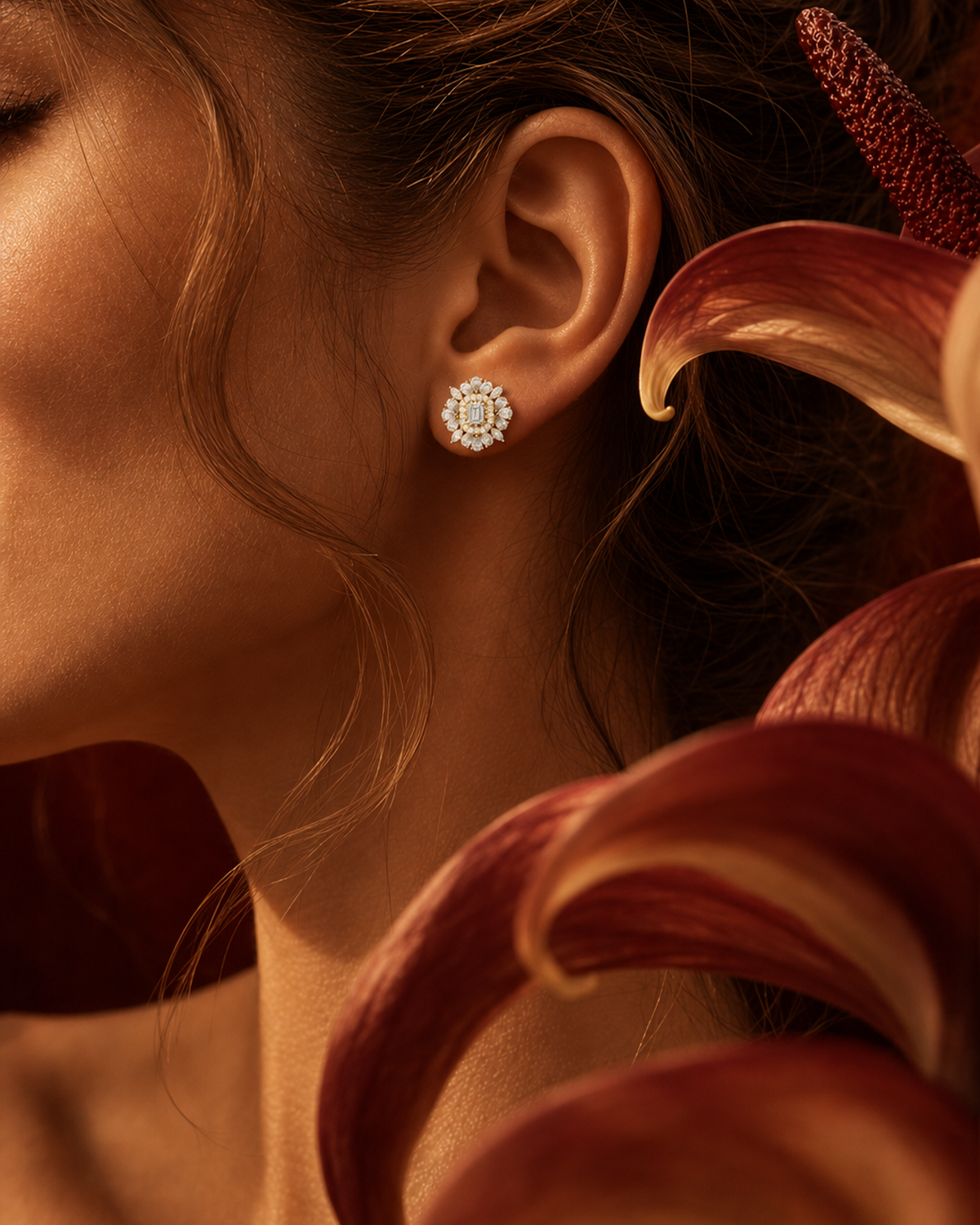 Emerald-Cut Petal Halo Stud Earrings by MONICONIC
