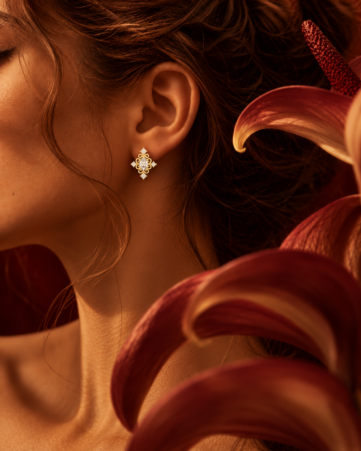 Oval Scroll Lab Grown Diamond Studs by MONICONIC