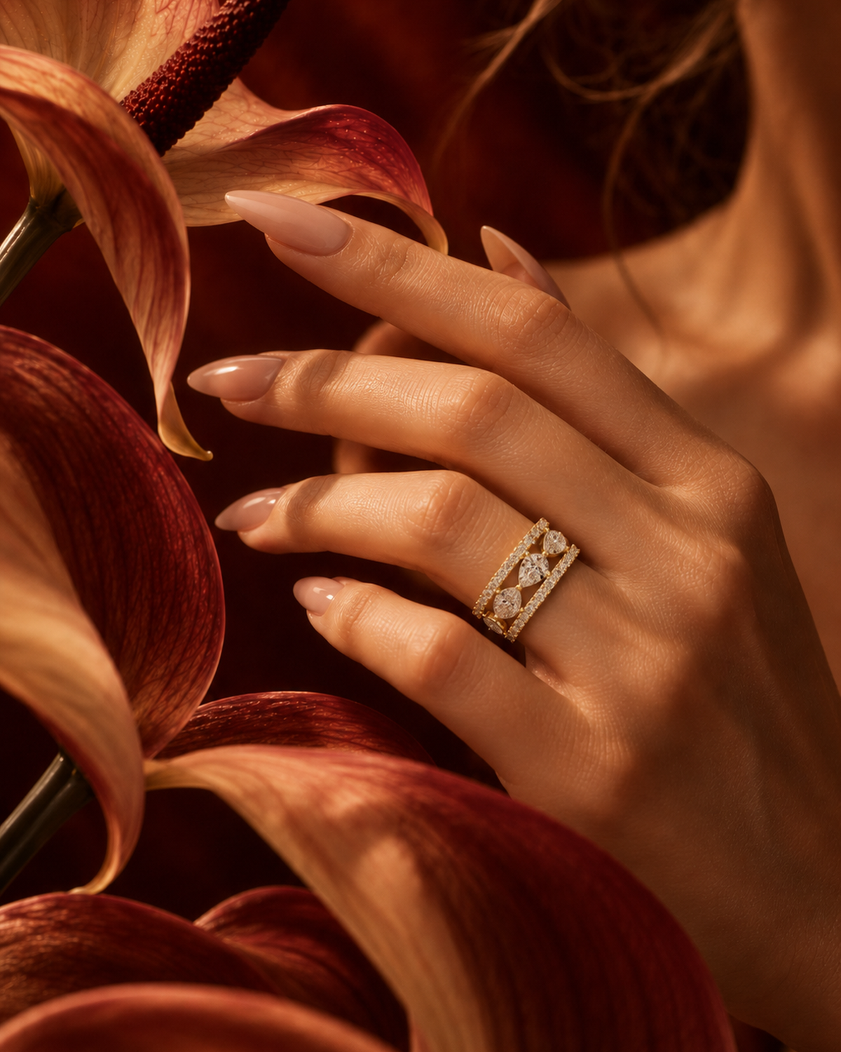 Five Pear Pavé Ring by MONICONIC