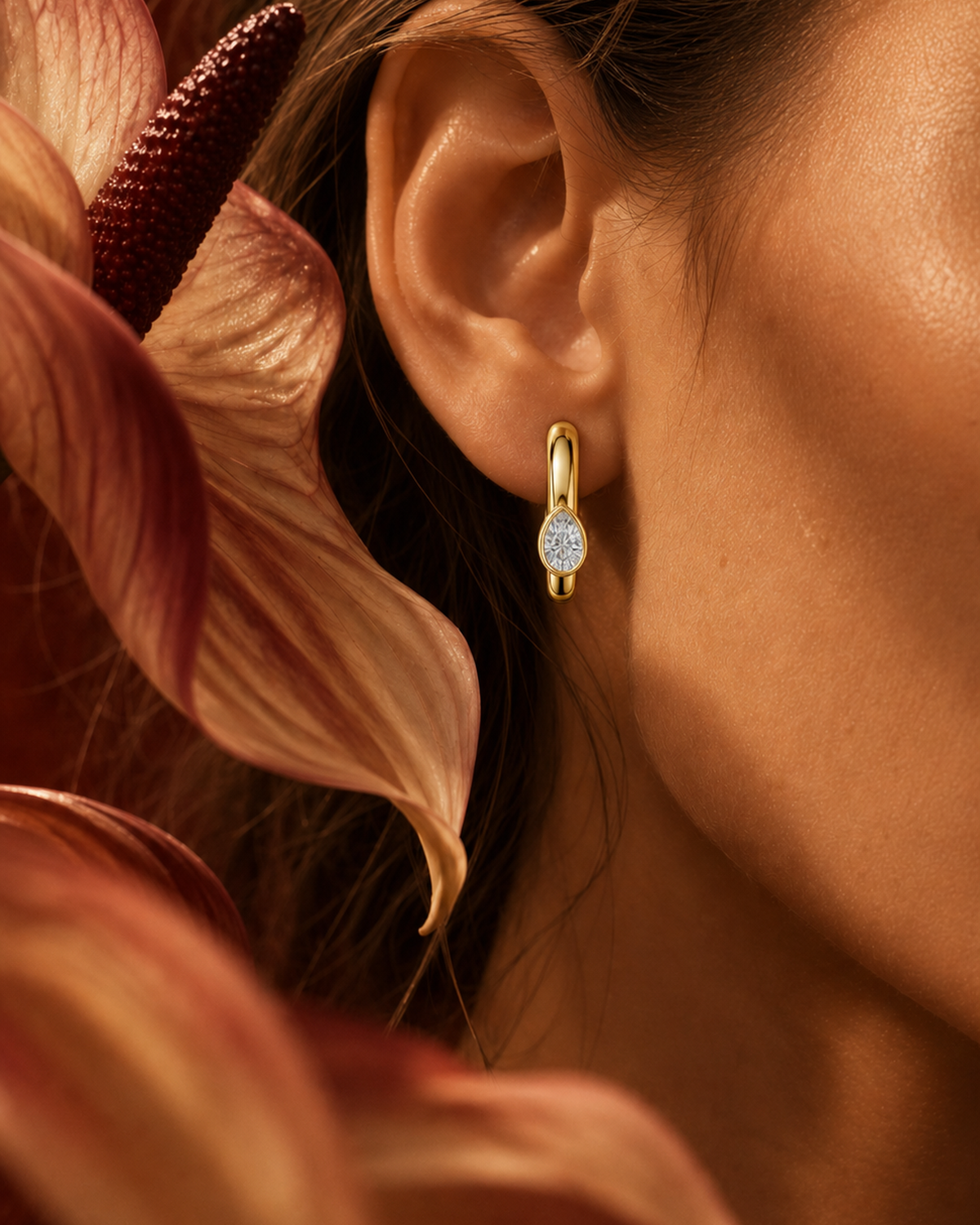 Pear Diamond Front Hoop Earrings by MONICONIC