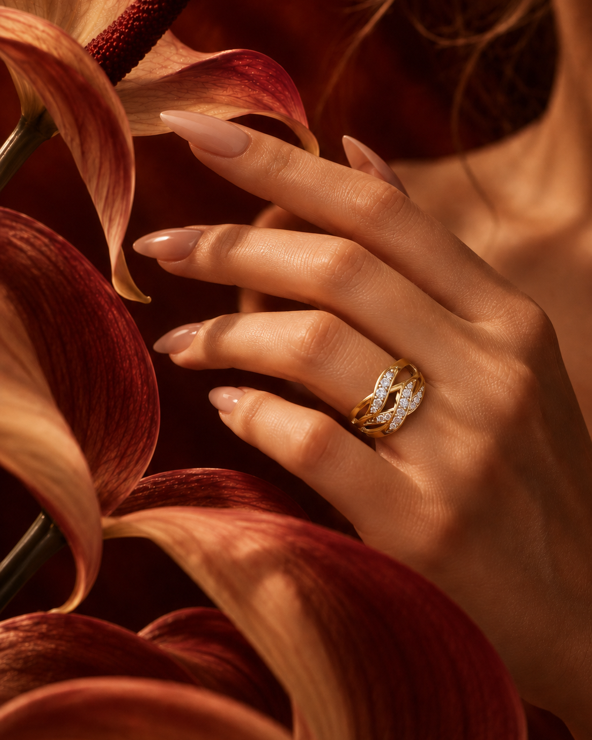 Triple Leaf Crossover Ring by MONICONIC