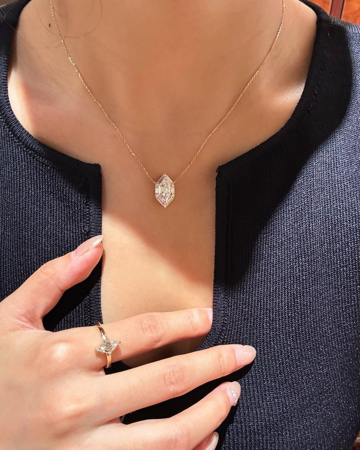 Hex Baguette Pendant Necklace by MONICONIC