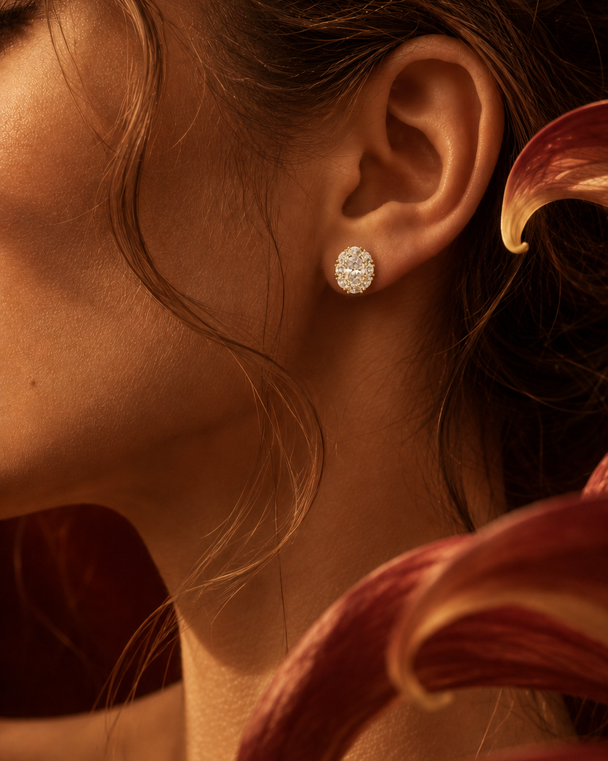 Oval Rosette Diamond Stud Earrings by MONICONIC