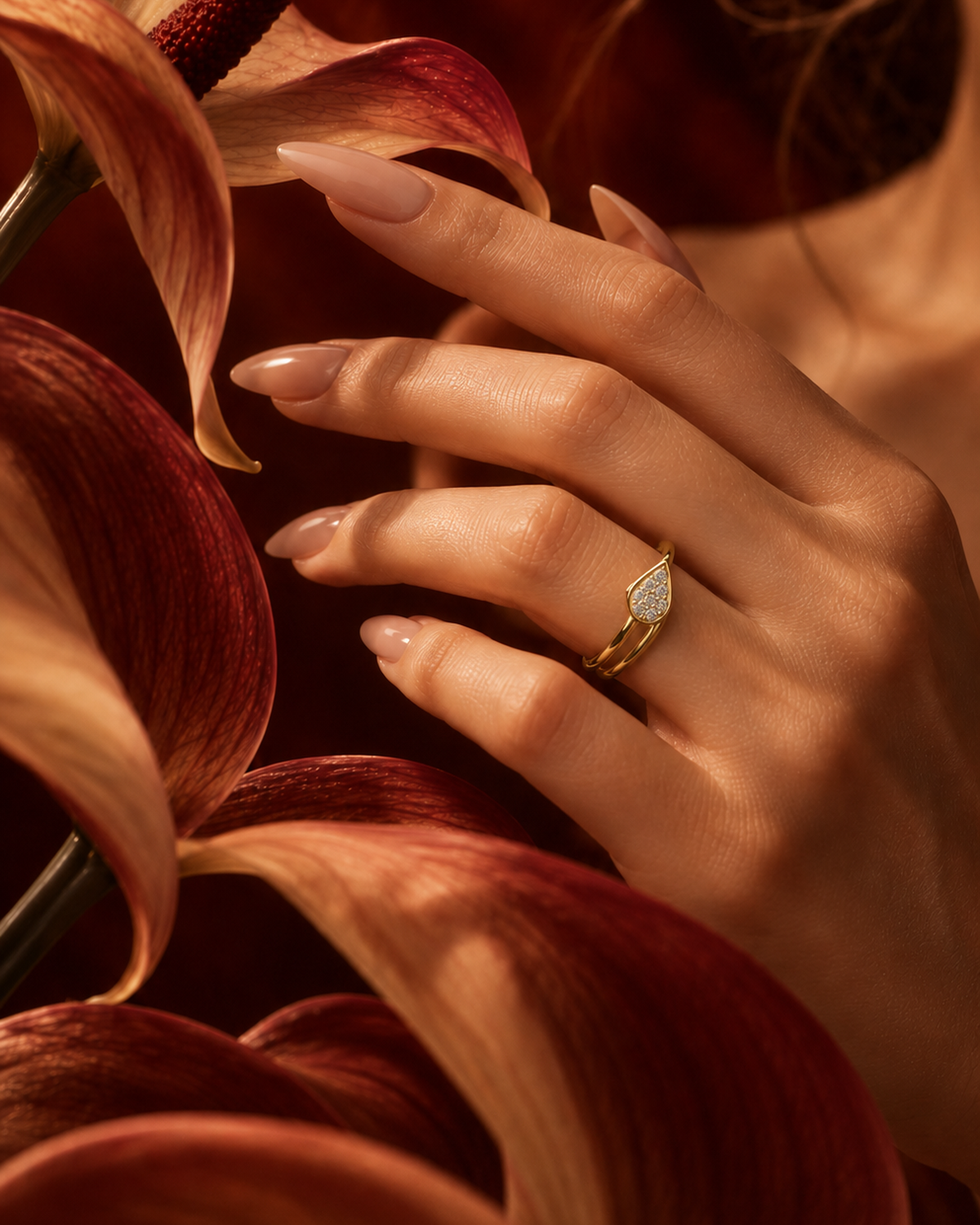 East West Pear Pavé Ring by MONICONIC