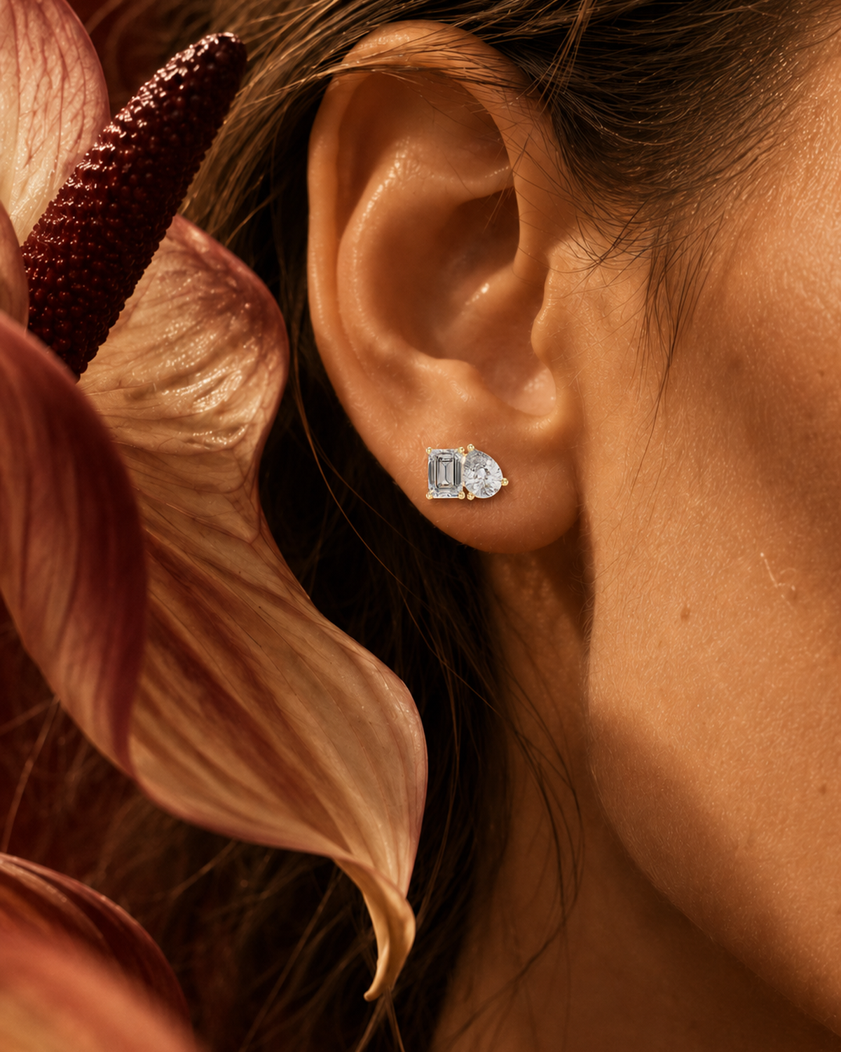 Pear & Emerald-Cut Diamond Stud Earrings by MONICONIC