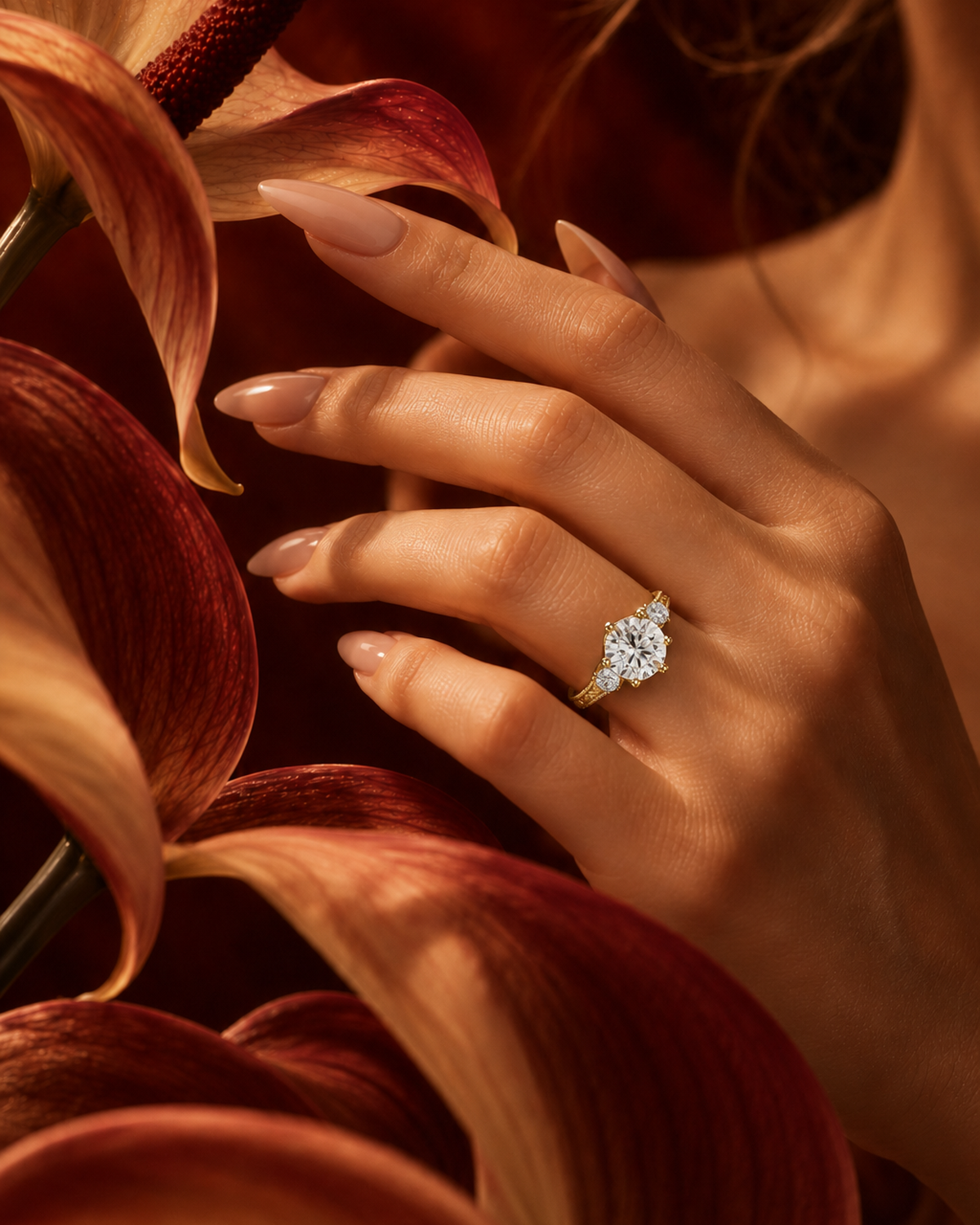 Engraved Three Stone Ring by MONICONIC