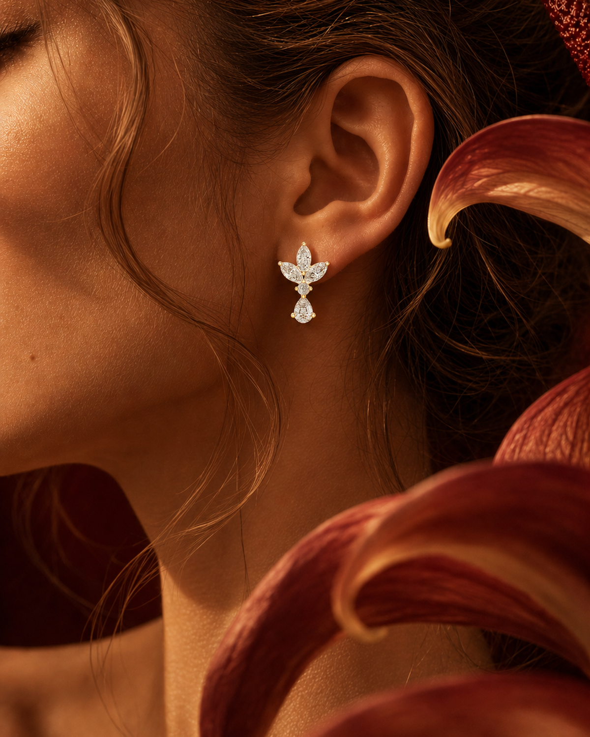 Marquise Rosette Diamond Drop Earrings by MONICONIC