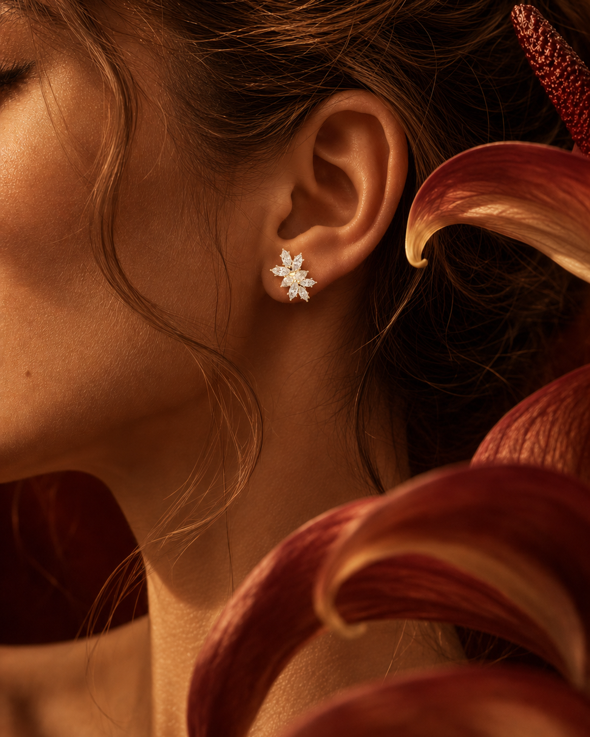Marquise Leaf Diamond Stud Earrings by MONICONIC