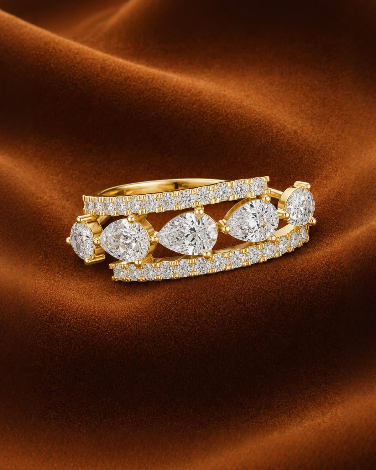 Five Pear Pavé Ring
