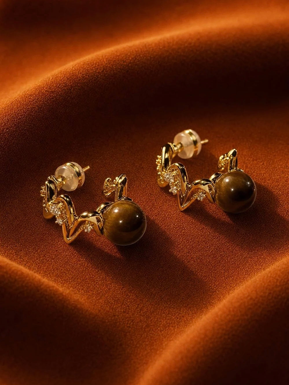 Tiger’s Eye Wave Hoop Earrings