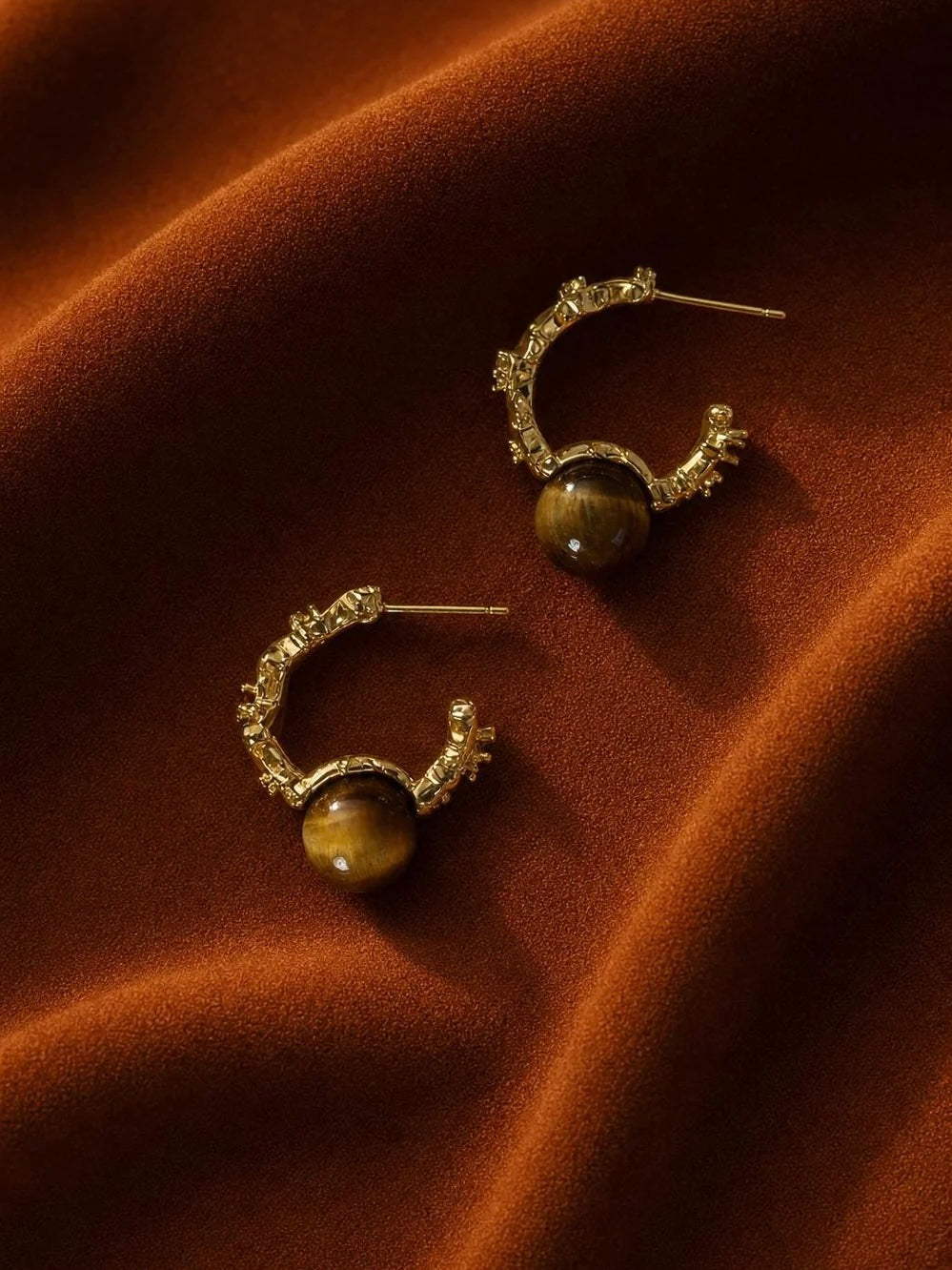 Tiger’s Eye Wave Hoop Earrings
