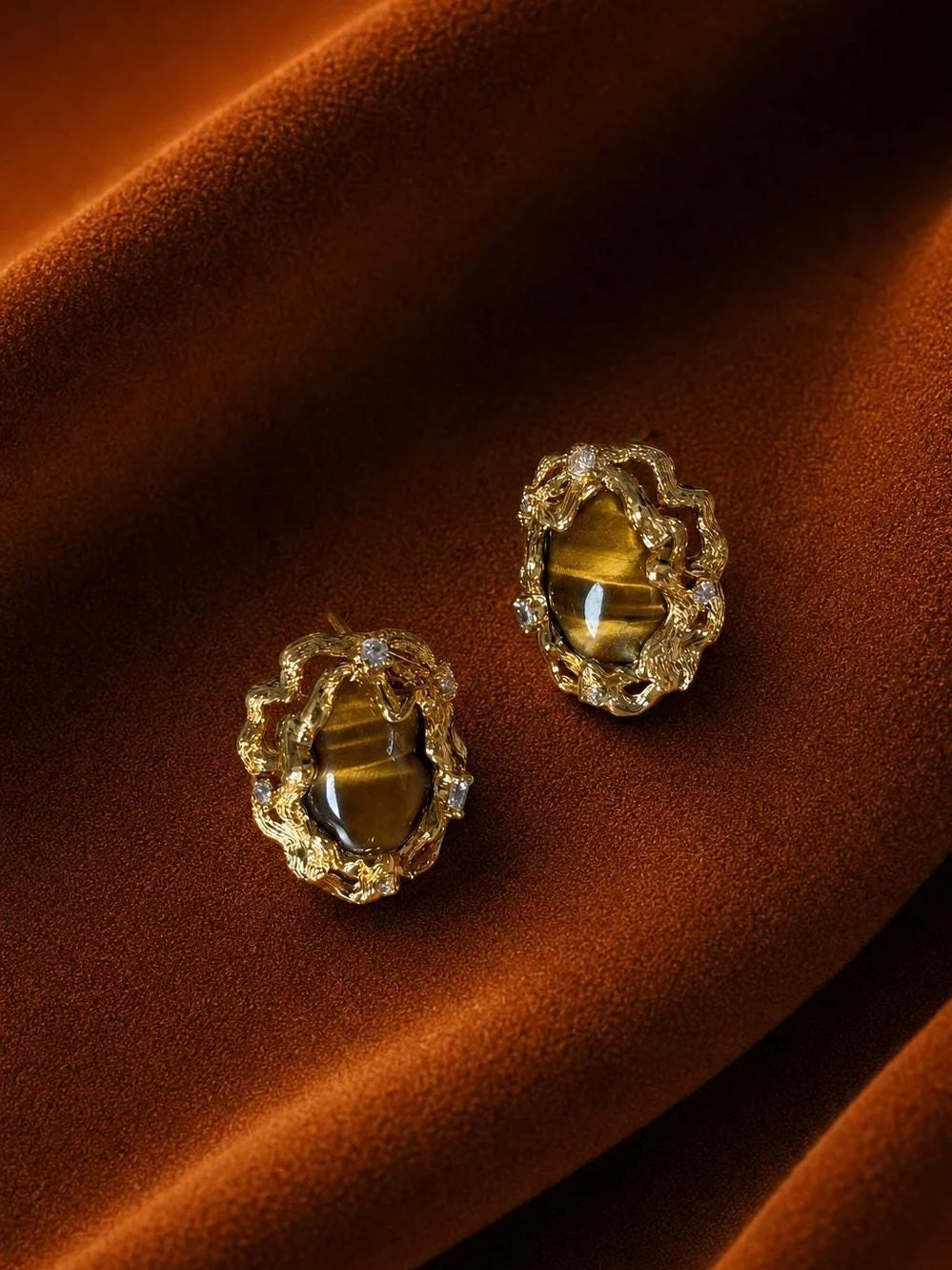 Tiger’s Eye Ripple Stud Earrings