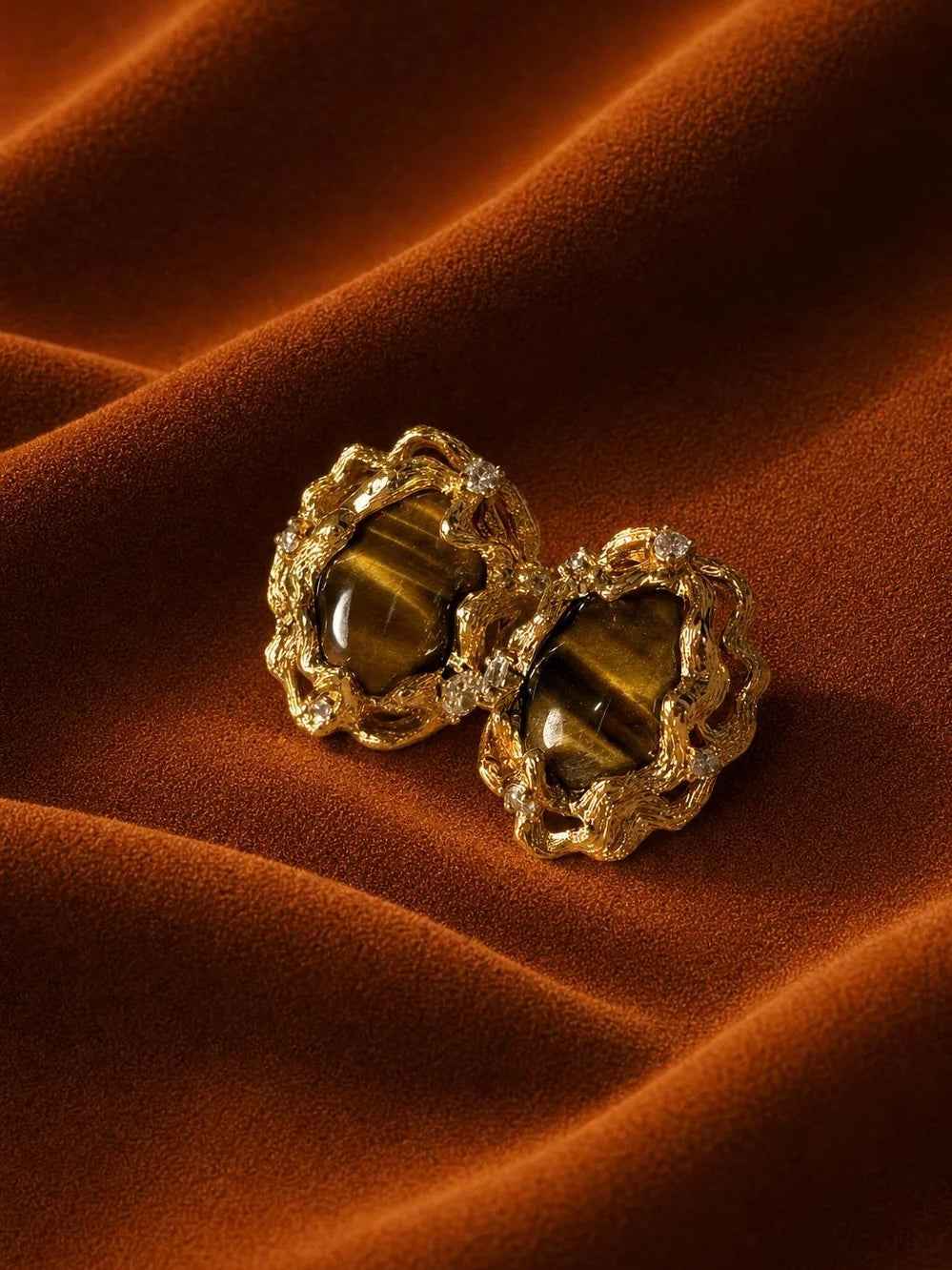 Tiger’s Eye Ripple Stud Earrings