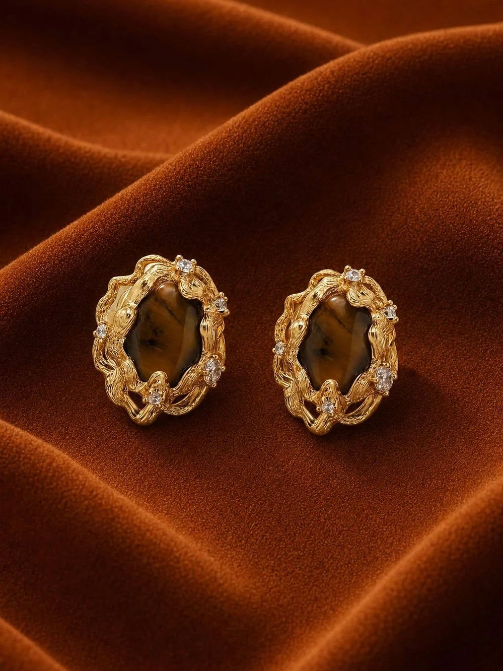 Tiger’s Eye Ripple Stud Earrings