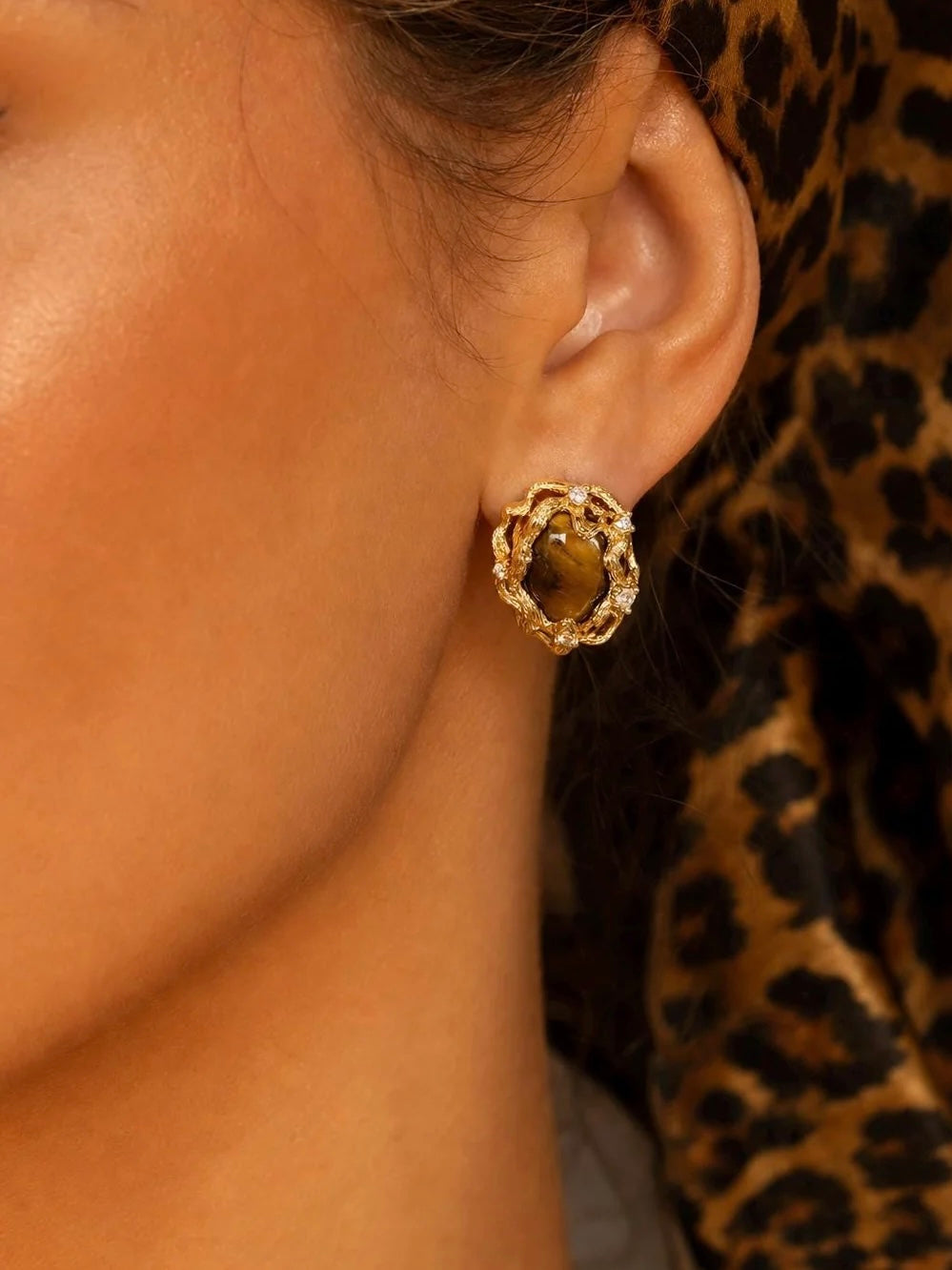 Tiger’s Eye Ripple Stud Earrings