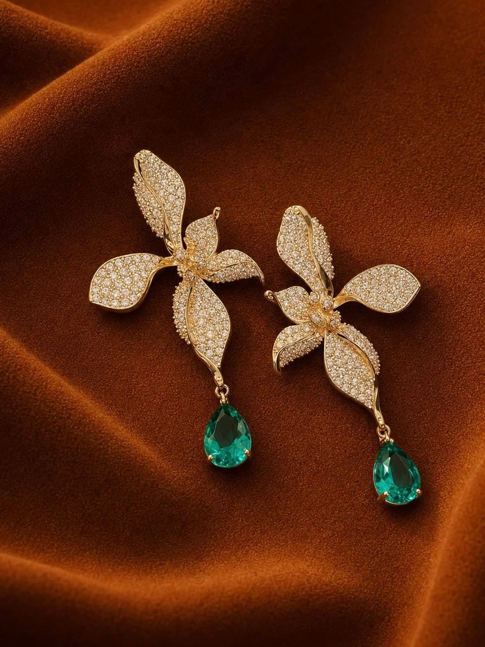 Crystal Flower Drop Earrings