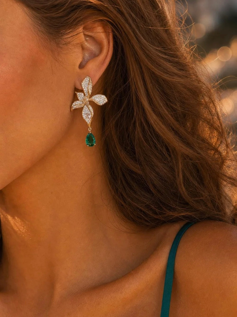 Crystal Flower Drop Earrings