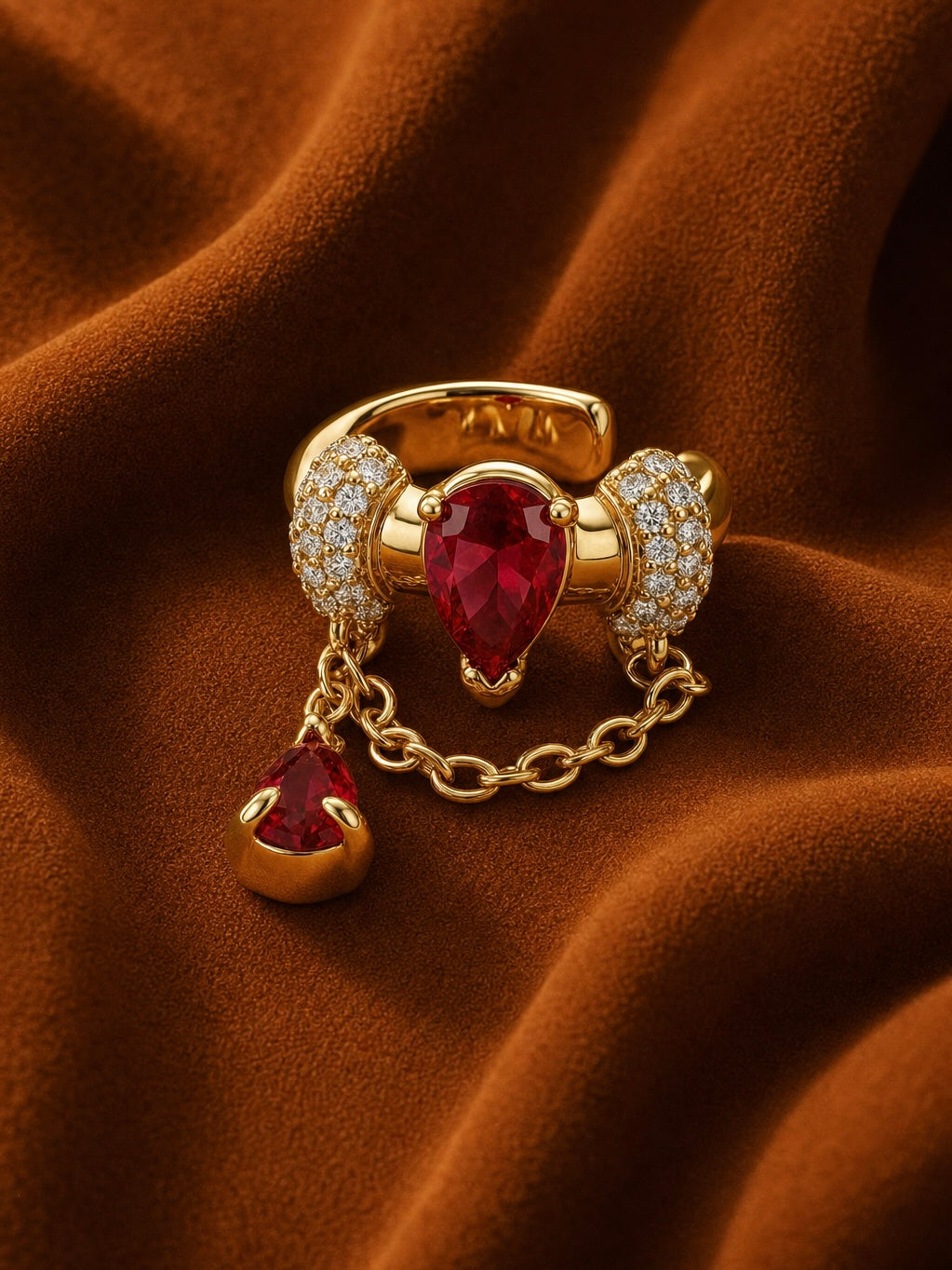 Scarlet Teardrop Chain Ear Cuff Earrings
