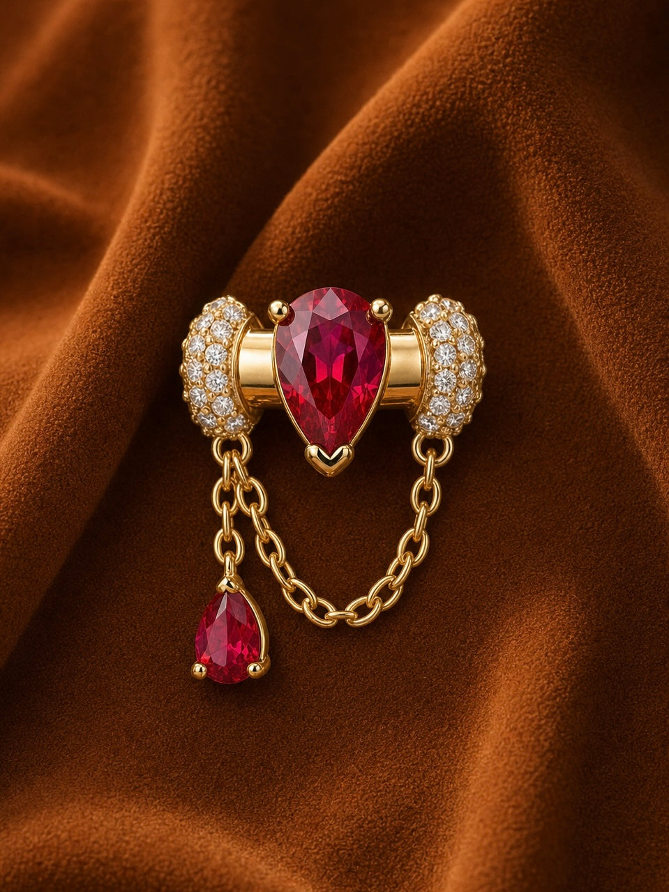 Scarlet Teardrop Chain Ear Cuff Earrings