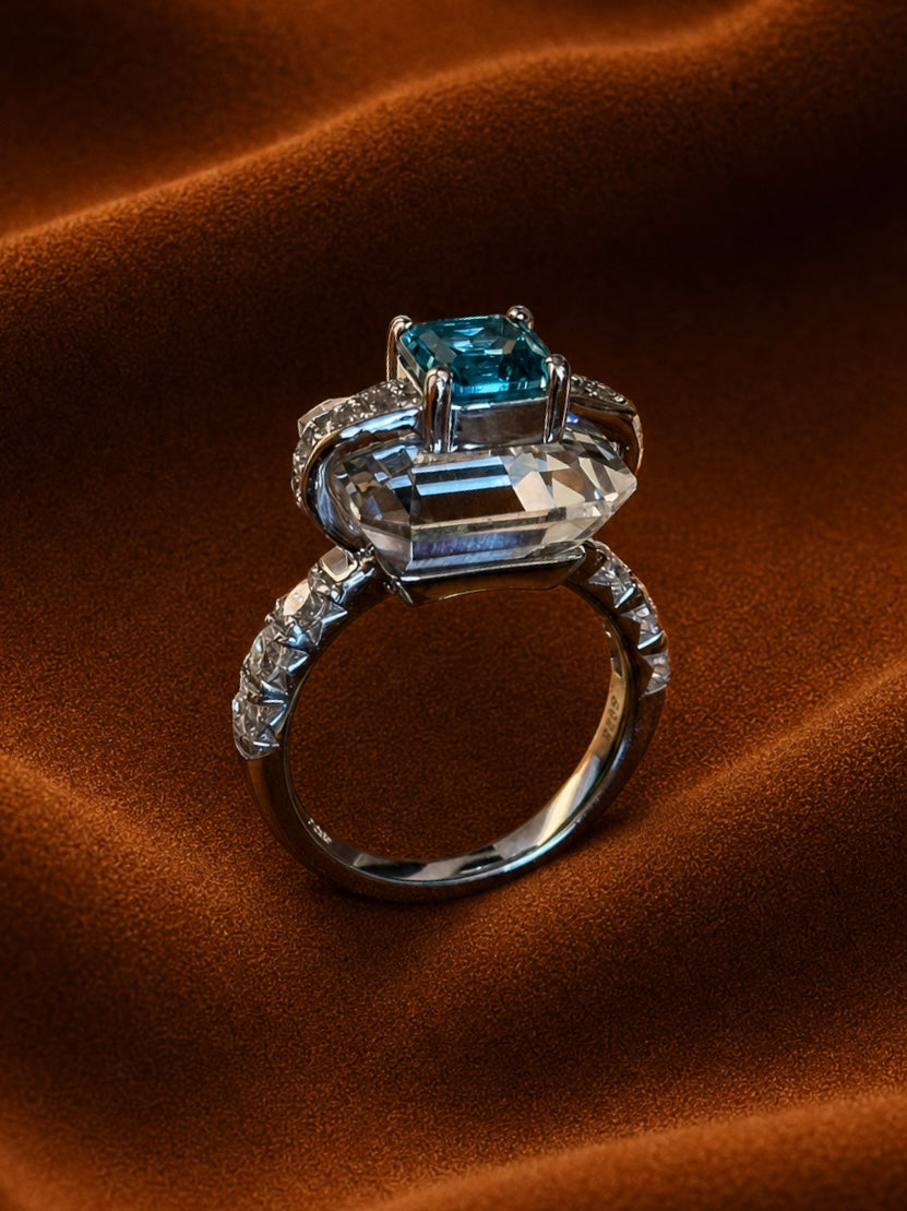 Emerald-Cut Duo Crystal Ring