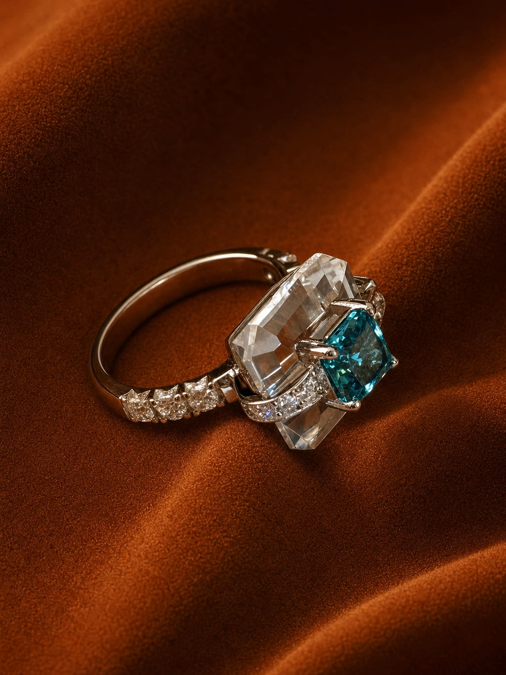 Emerald-Cut Duo Crystal Ring