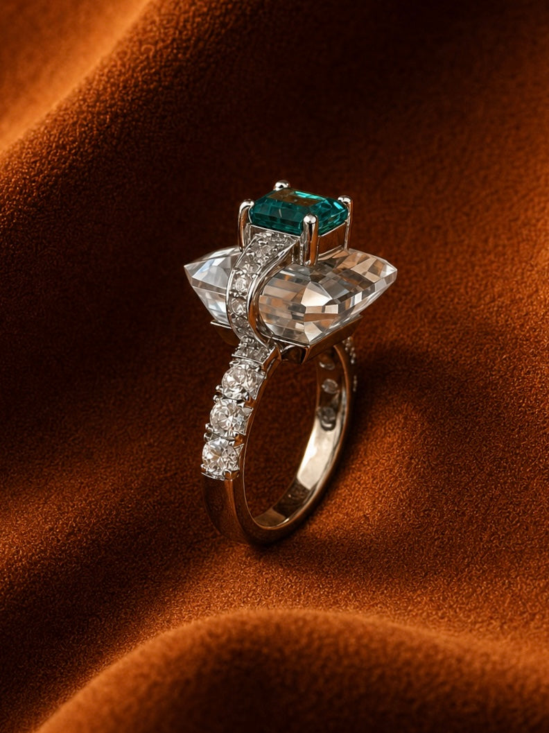 Emerald-Cut Duo Crystal Ring