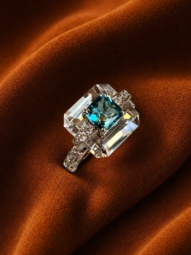 Emerald-Cut Duo Crystal Ring