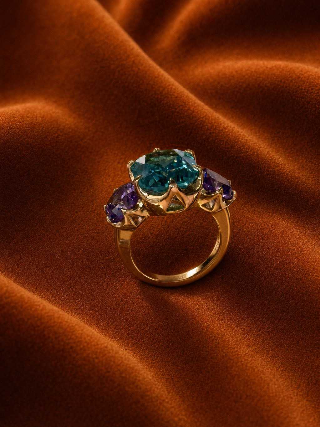Ocean Teal Trio Cocktail Ring by MONICONIC