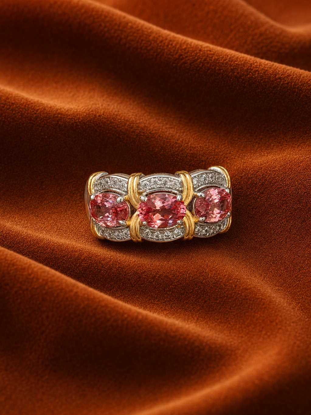 Padparadscha Triple Band Ring by MONICONIC