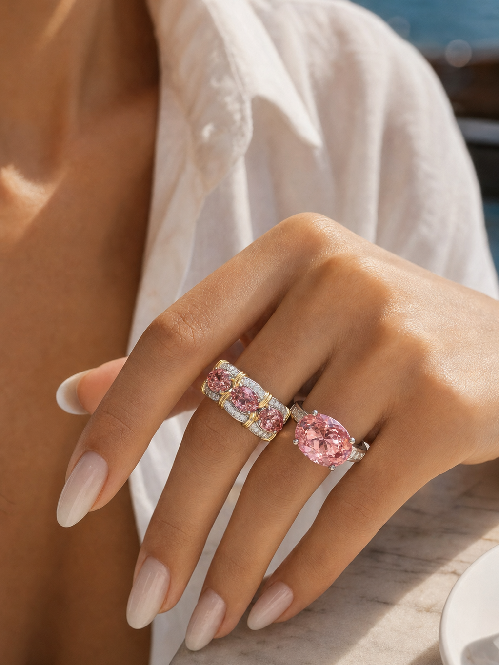 Padparadscha Triple Band Ring by MONICONIC